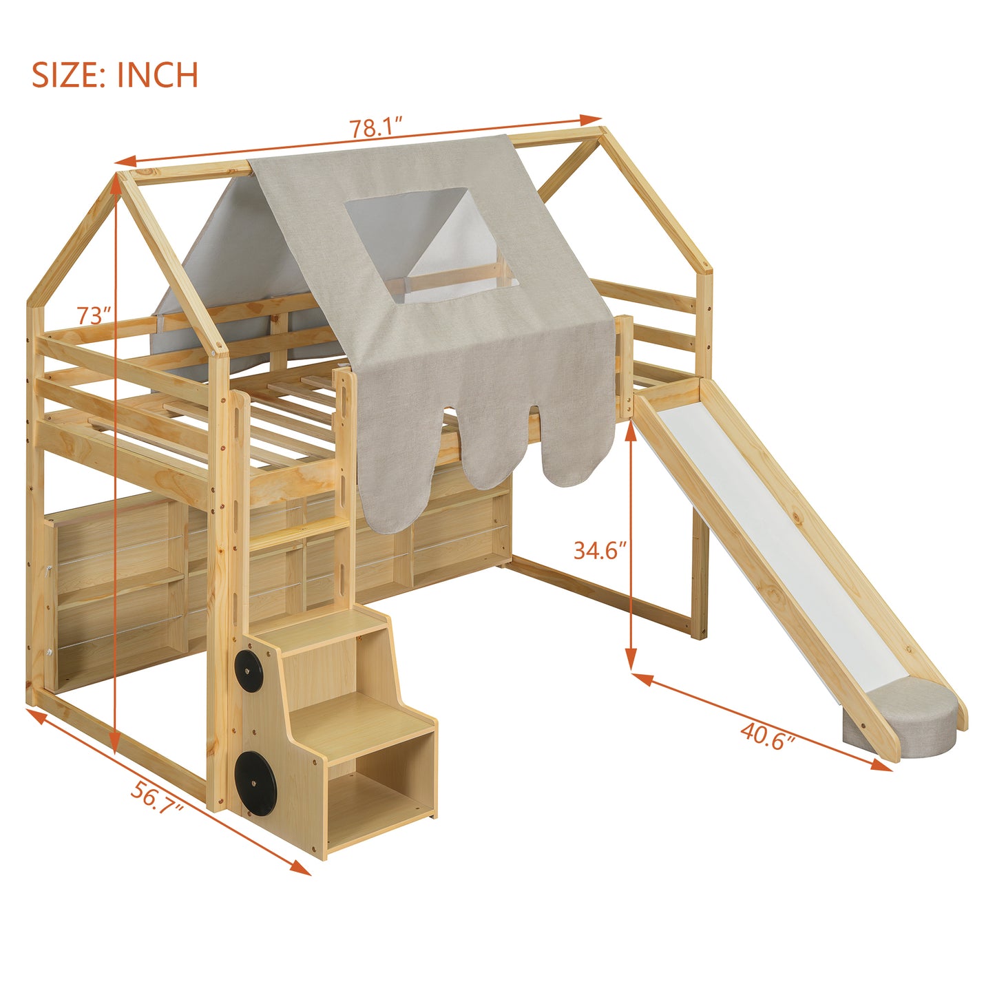 Wooden Loft Bed with House - Shaped Frame and Tent: Ideal for Kids' Rooms