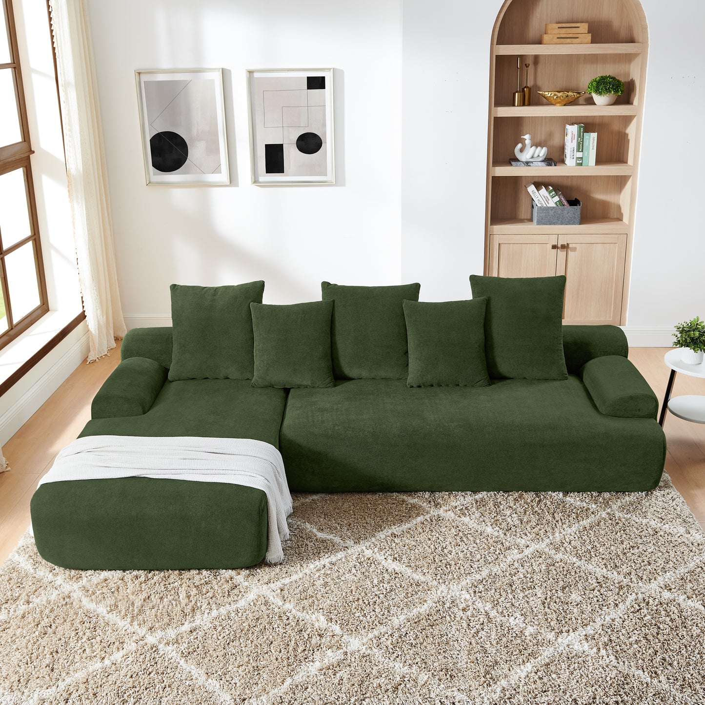 Velvet Modern Upholstered L-Shape Sectional Sofa Couch, Modular Compressed Sofa with Free Combination