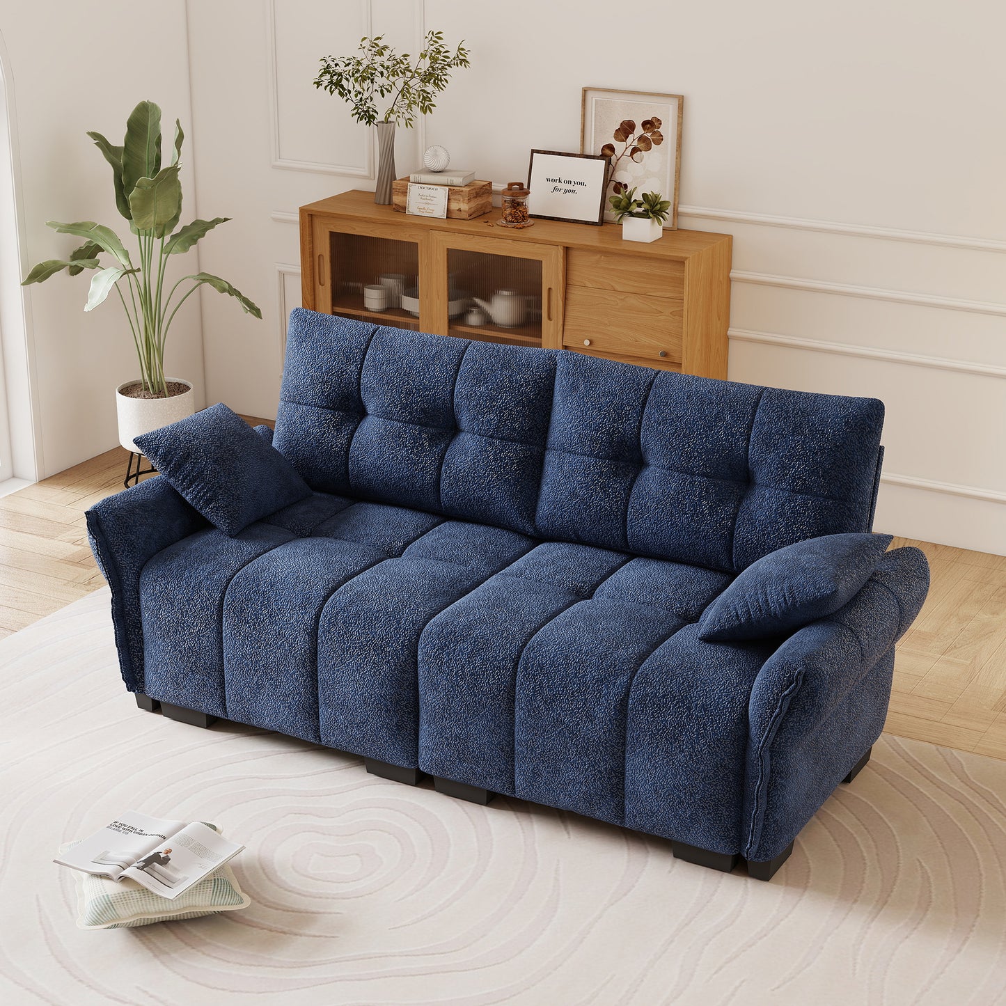 Ergonomic Single Seater-Two-Seater Sofa With High-Resilience Support Cushions And Throw Pillows