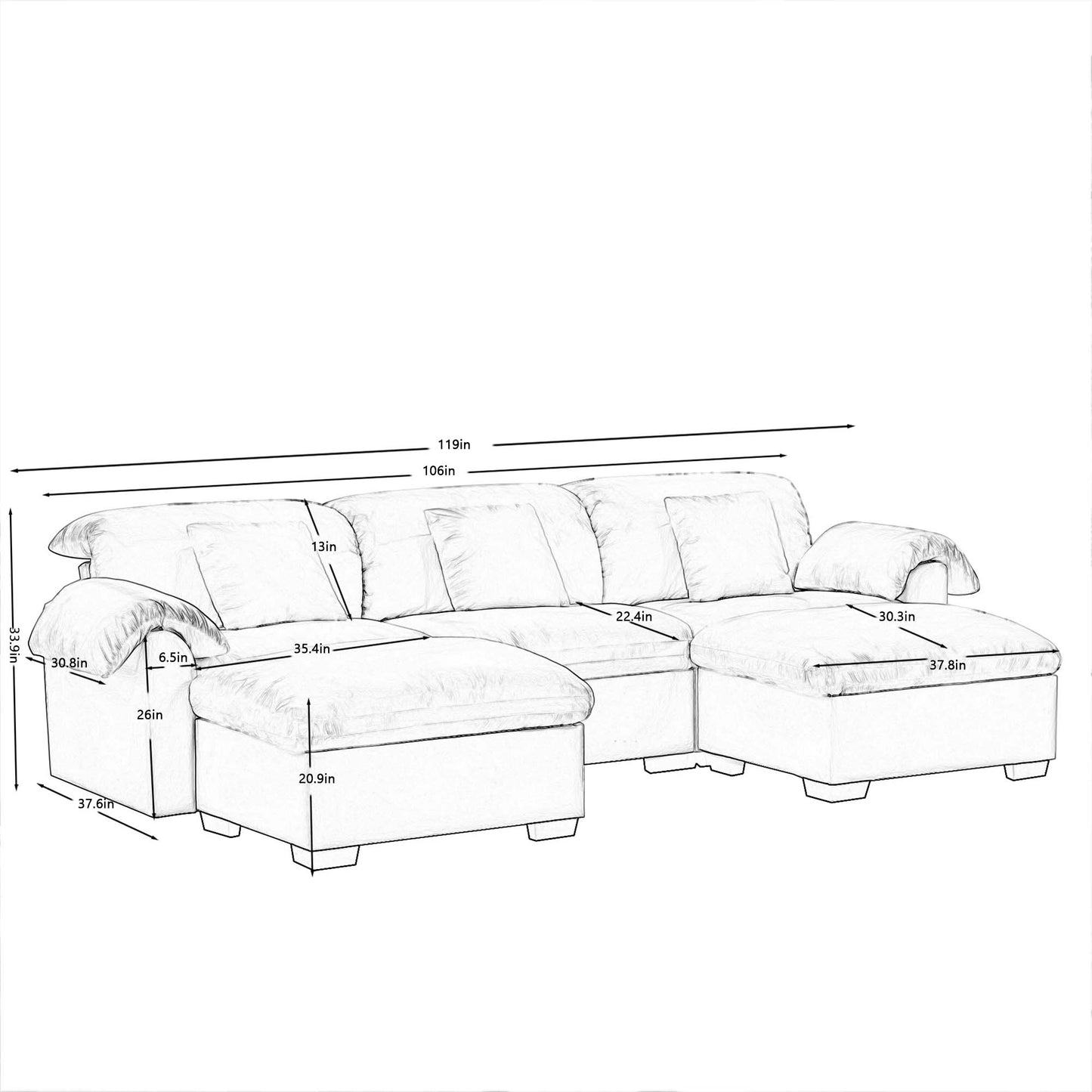 3 - 4 Seater Modular Sofa: U/L - Shape, Storage Ottomans, Velvet 2 Color