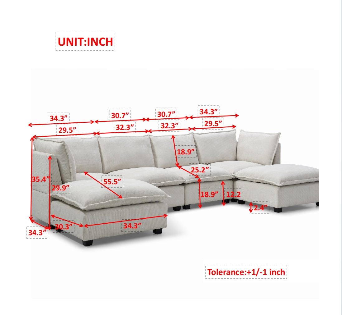 U-Shaped Sectional - Beige, Freely Combinable, Comfortable 3 Colors