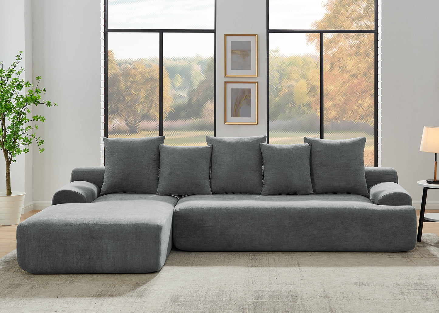 Velvet Modern Upholstered L-Shape Sectional Sofa Couch, Modular Compressed Sofa with Free Combination