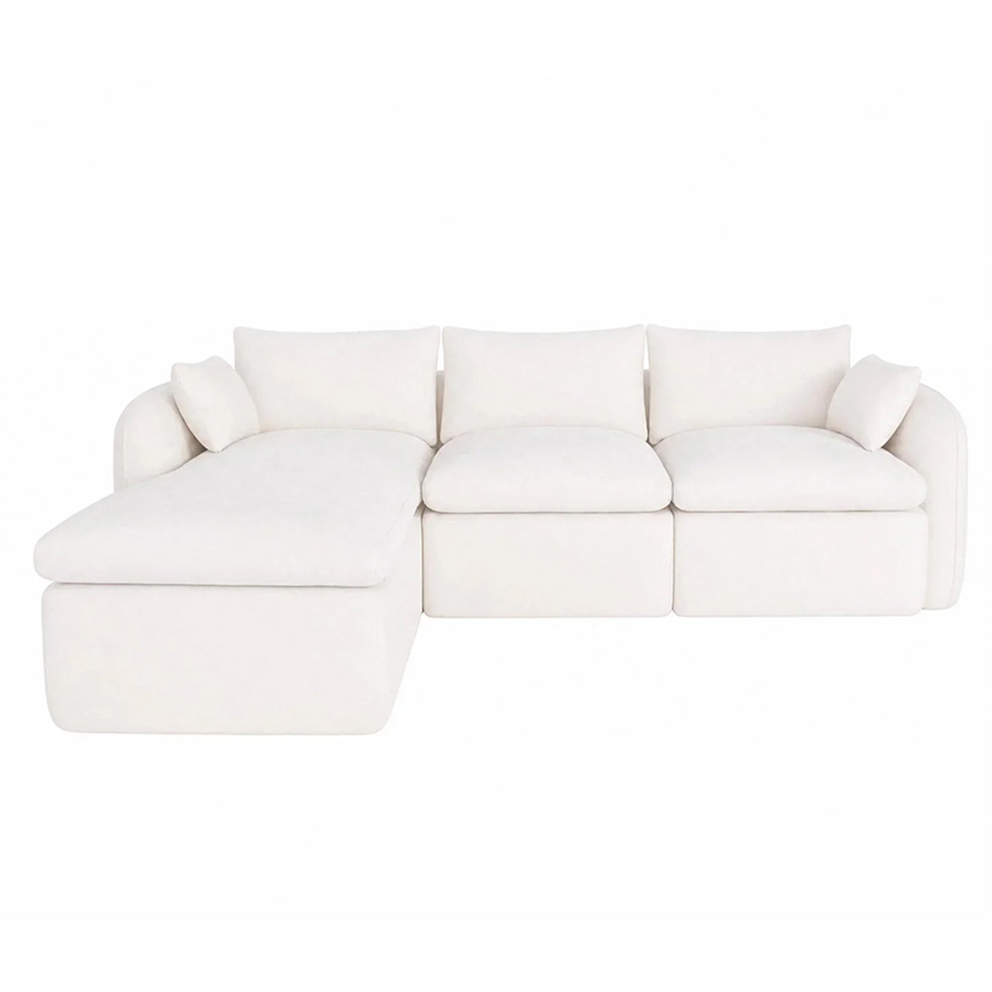 Fully Sponge Compressed Sectional Sofa – High Resilience Foam, White Chenille, Modular Loveseat/ L-Shaped Sofa
