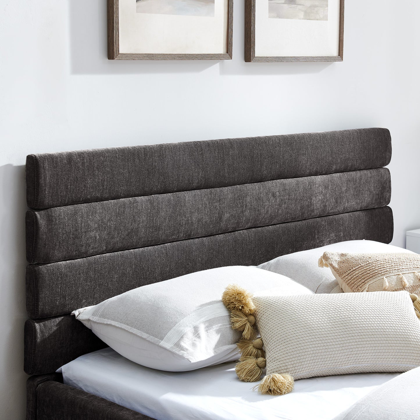 Comfortable Cushioned Bed Frame with Drawers: Headboard & Solid Build 3Colors