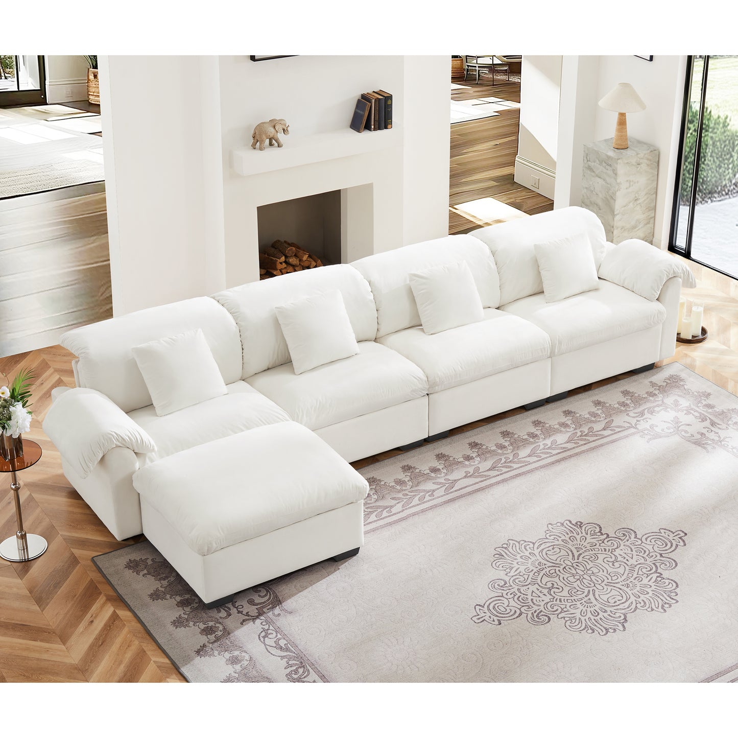 3 - 4 Seater Modular Sofa: U/L - Shape, Storage Ottomans, Velvet 2 Color