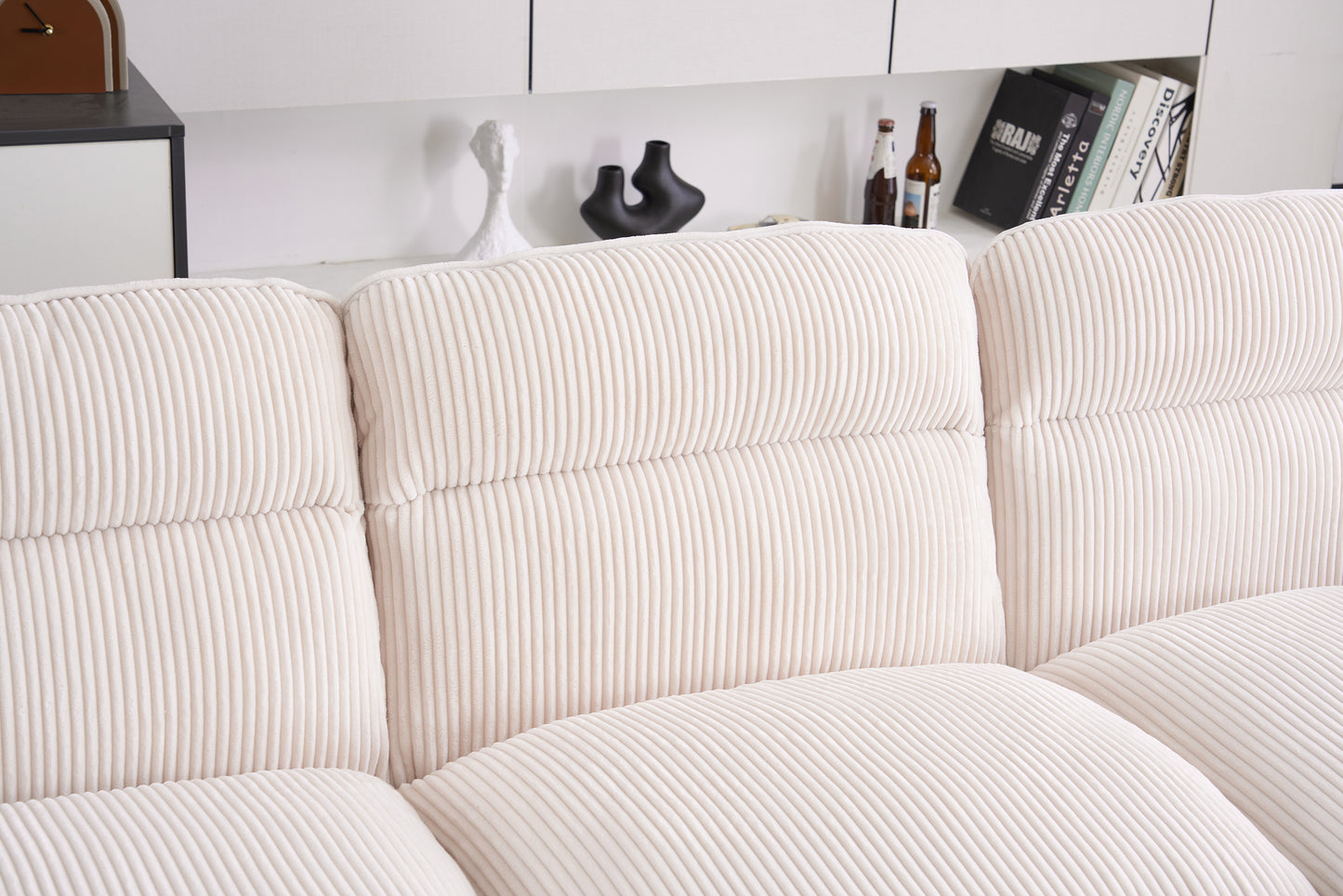 U - Shaped Corduroy Modular Sofa: 2 Single Seats + 2 Chaises for Spacious Comfort Beige