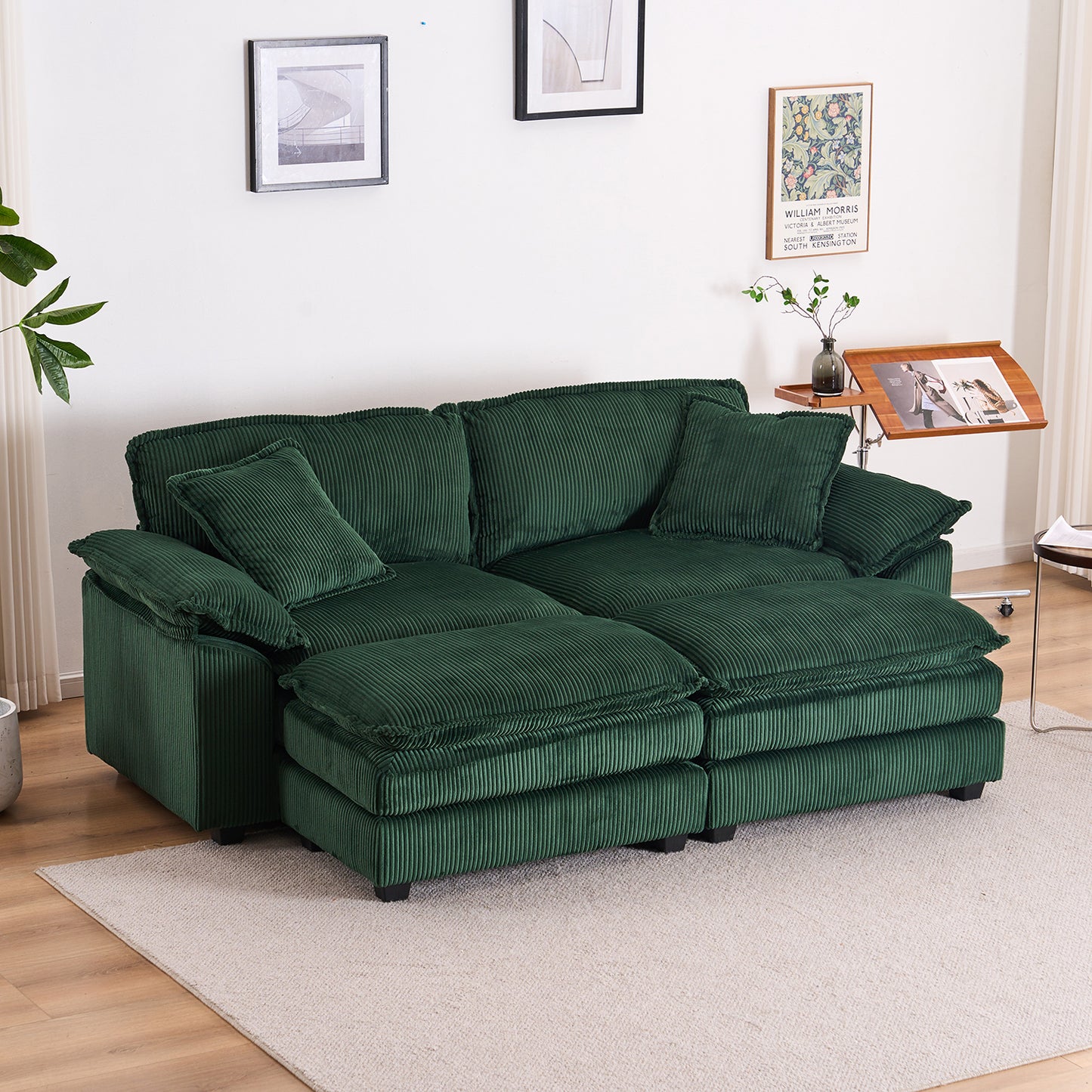 Corduroy 2-seats sofa With 2 back pillows,2 toss pillows and two ottoman