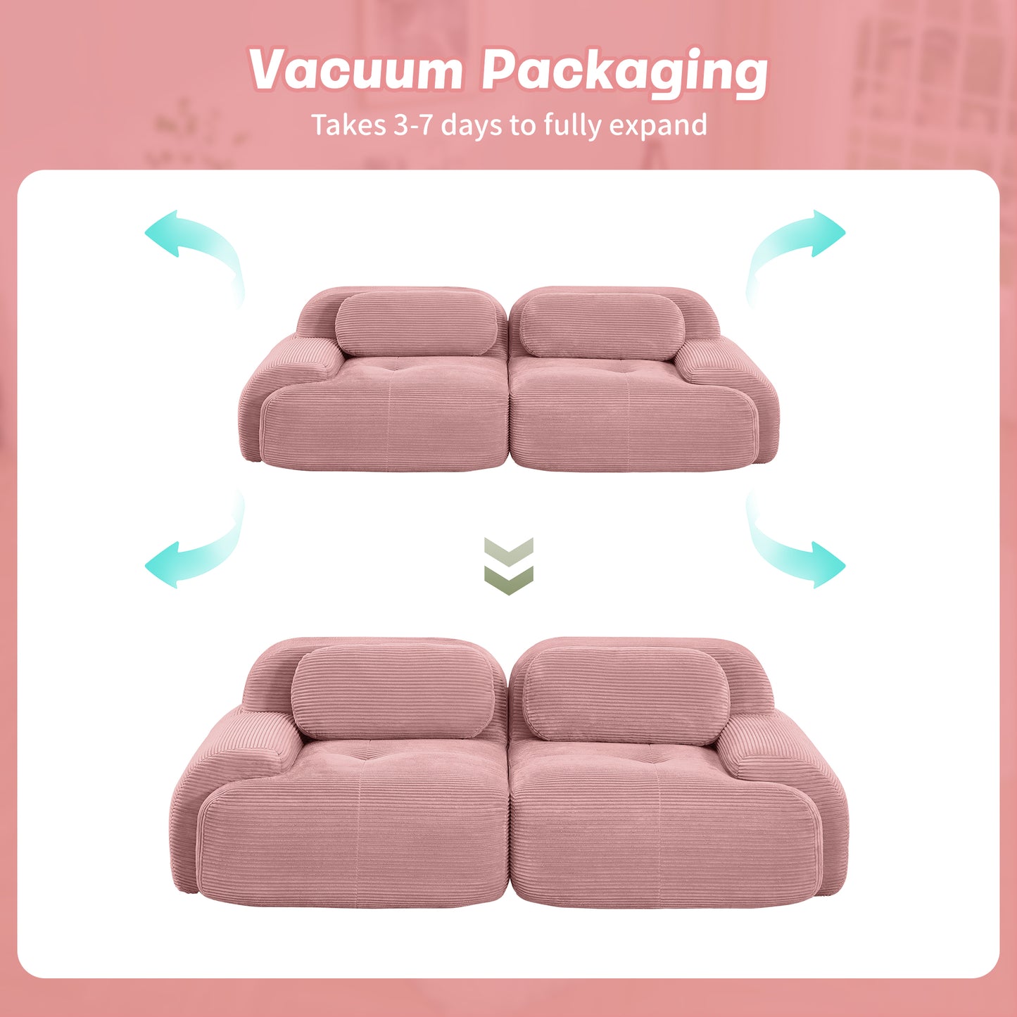 modular sofa no assembly breathable corduroy fabric 32D high-resilience sponge extra-wide curved armrests pet-friendly