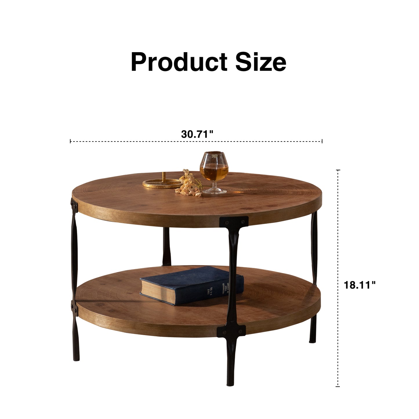 Round two-ply Coffee Table Handcrafted Relief Sturdy Pedestal Wooden