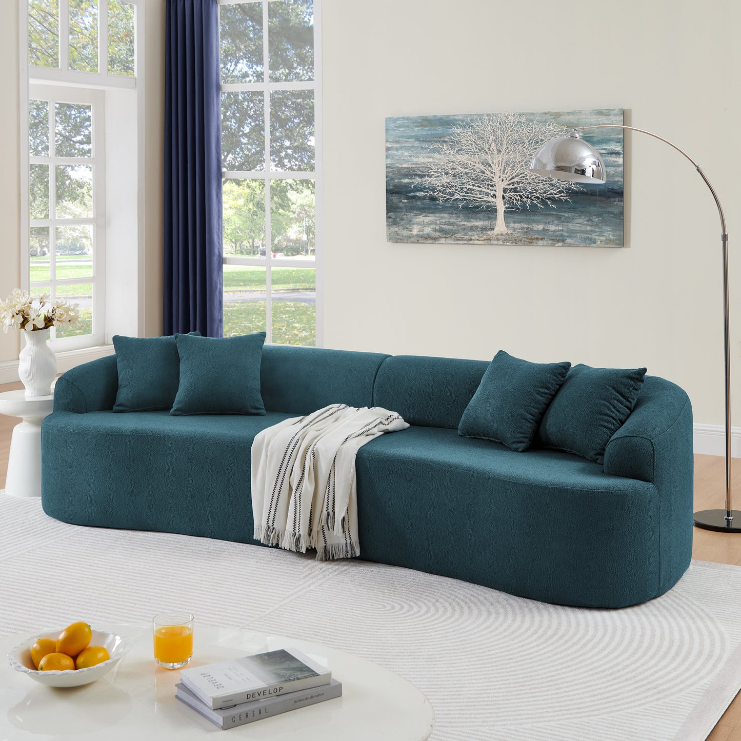 Curved Modular Sectional Sofa in Lamb's Wool Fabric, Modern Minimalist Style, Compressed (No Assembly Required)