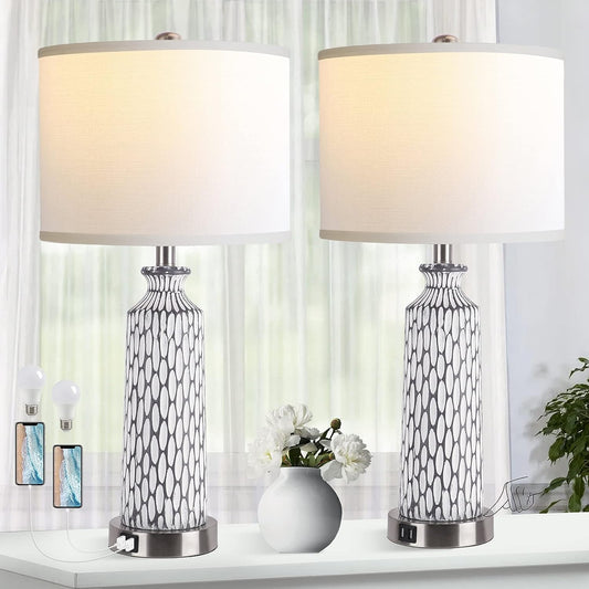 Set of 2 Modern Table Lamps - USB Port, 3-Way Dimming for Bedroom & Living Room