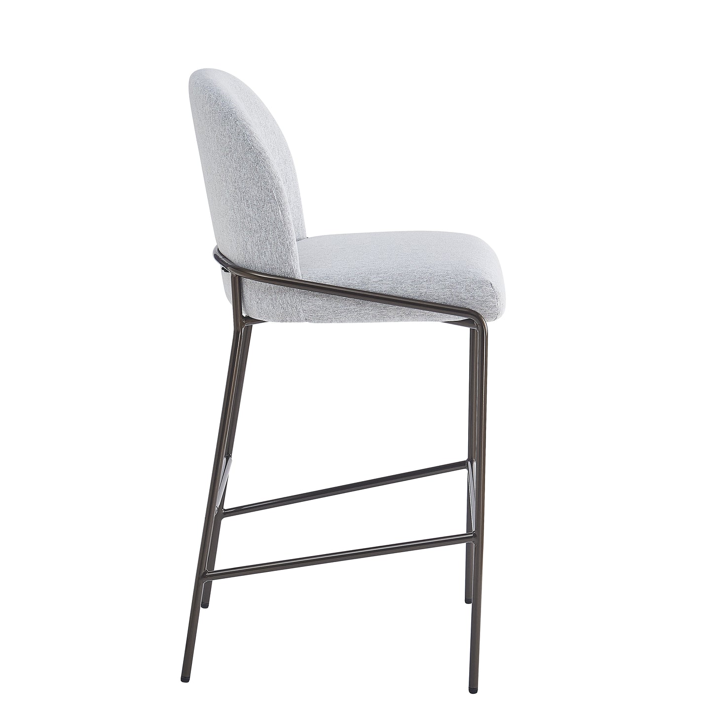 Metal Upholstered Barstool – Antique Bronze Frame with Gray Fabric, Set of 2 – Modern Industrial Bar Stools