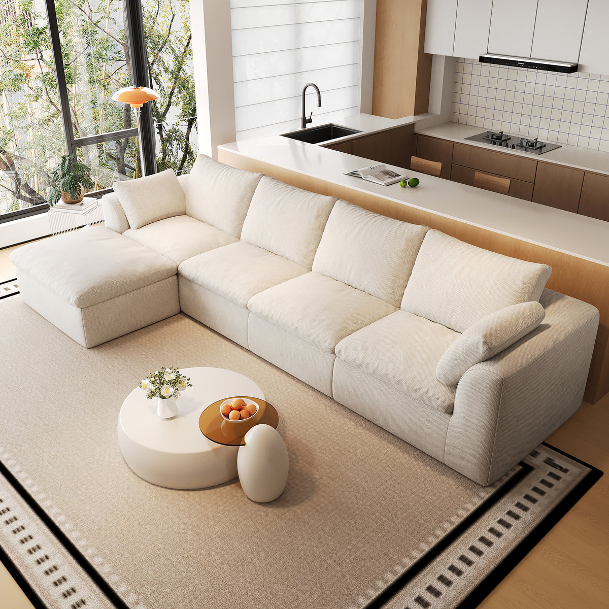 Vacuum Packed Cloud Sofa 2/3/4/5‑Seater, Modular Compressed Sofa Couch with Soft Cushion, Removable Covers for Living Room