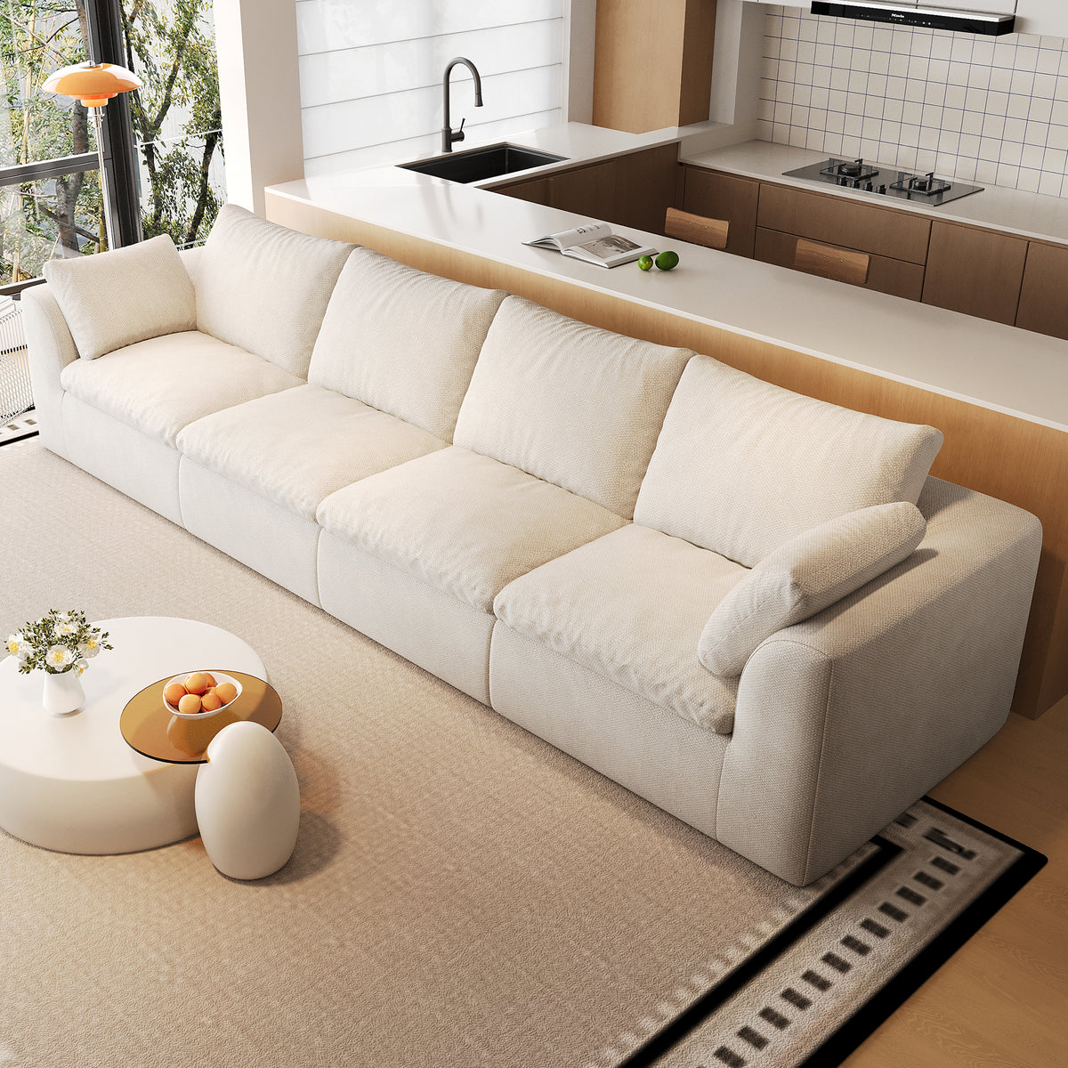 Vacuum Packed Cloud Sofa 2/3/4/5‑Seater, Modular Compressed Sofa Couch with Soft Cushion, Removable Covers for Living Room