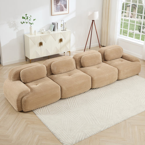 modular sofa no assembly breathable corduroy fabric 32D high-resilience sponge extra-wide curved armrests pet-friendly