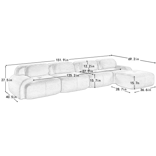 modular sofa no assembly breathable corduroy fabric 32D high-resilience sponge extra-wide curved armrests pet-friendly