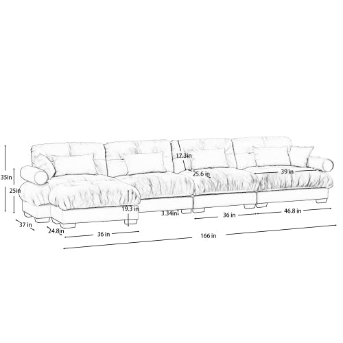 Deep Seat Cloud Couch in Cream: Modular Velvet Sectional with Bolstered Armrests 2-3-4 seats