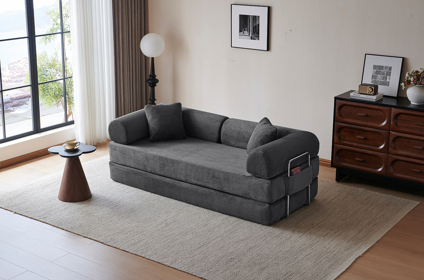 Convertible Floor Sofa Bed – Pillow Back Support, Armrest Loveseat, Boneless Couch Sleeper