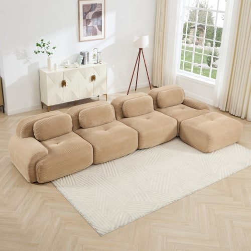 modular sofa no assembly breathable corduroy fabric 32D high-resilience sponge extra-wide curved armrests pet-friendly