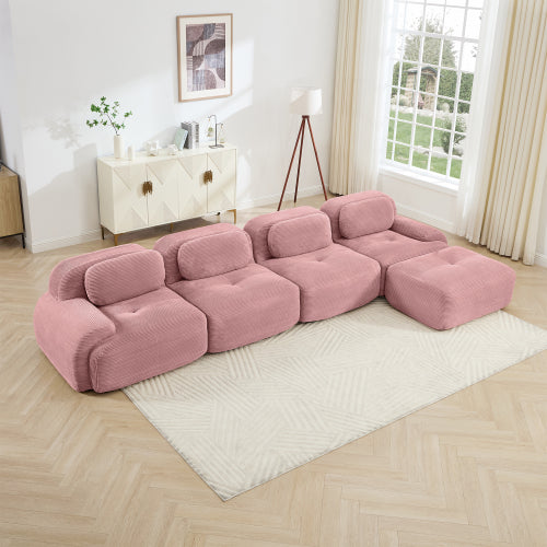 modular sofa no assembly breathable corduroy fabric 32D high-resilience sponge extra-wide curved armrests pet-friendly