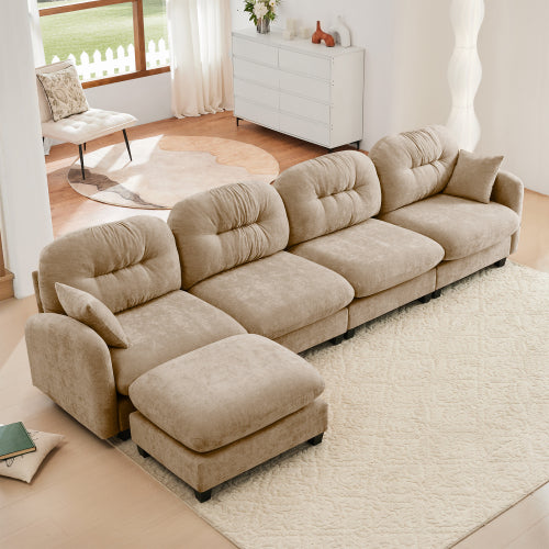 Modular Sectional Couch Chenille Fabric High-Density Foam 2-4 Seats ottoman Optional