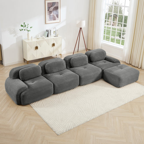 modular sofa no assembly breathable corduroy fabric 32D high-resilience sponge extra-wide curved armrests pet-friendly