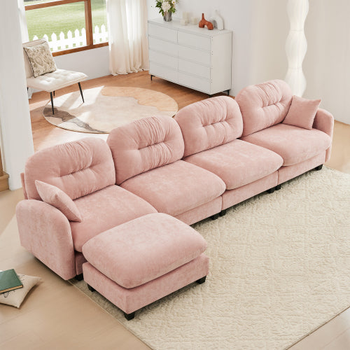 Modular Sectional Couch Chenille Fabric High-Density Foam 2-4 Seats ottoman Optional