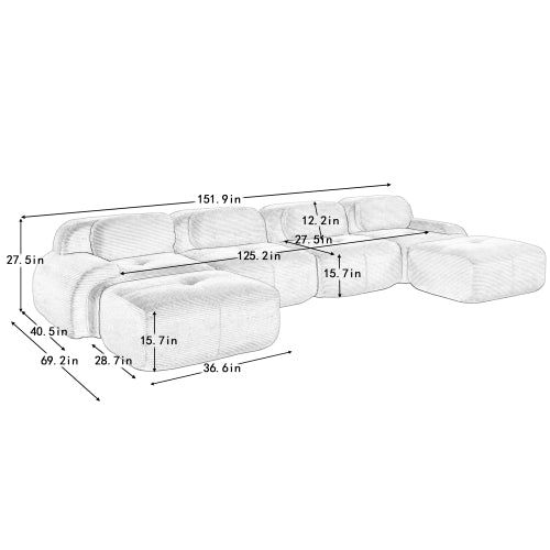 modular sofa no assembly breathable corduroy fabric 32D high-resilience sponge extra-wide curved armrests pet-friendly