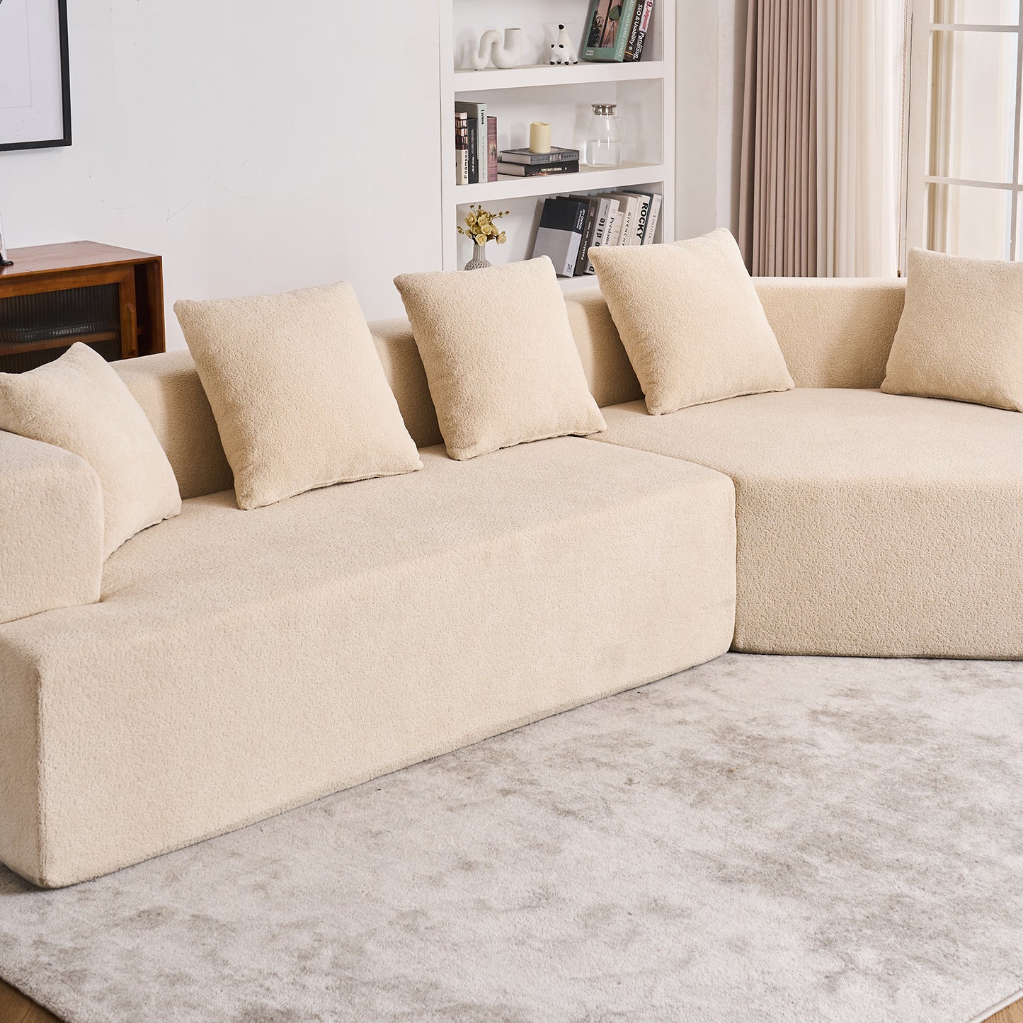 Deep Seat Modern Sofa with Chenille Fabric 129" Memory Foam Couch, No Installation