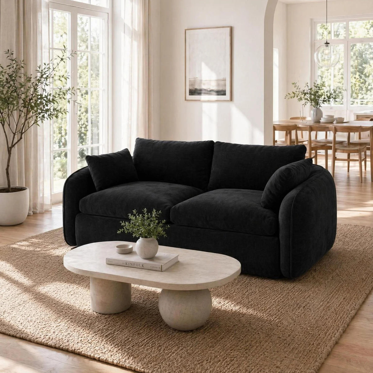 Fully Sponge Compressed Sectional Sofa – High Resilience Foam, White Chenille, Modular Loveseat/ L-Shaped Sofa