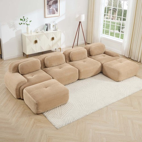 modular sofa no assembly breathable corduroy fabric 32D high-resilience sponge extra-wide curved armrests pet-friendly
