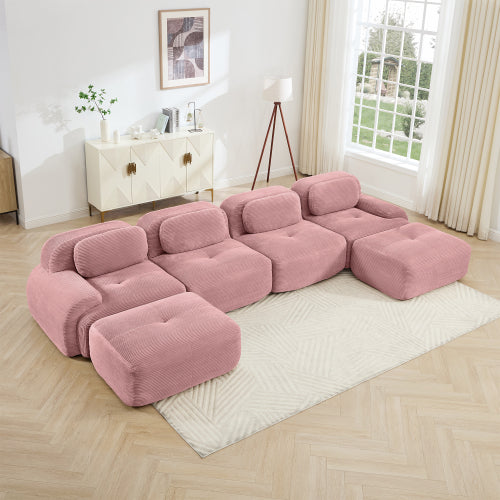 modular sofa no assembly breathable corduroy fabric 32D high-resilience sponge extra-wide curved armrests pet-friendly