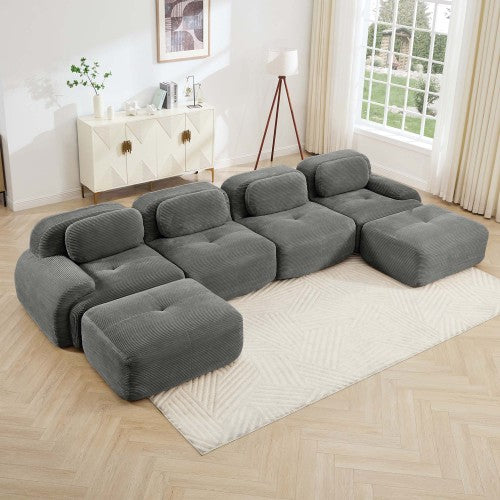 modular sofa no assembly breathable corduroy fabric 32D high-resilience sponge extra-wide curved armrests pet-friendly