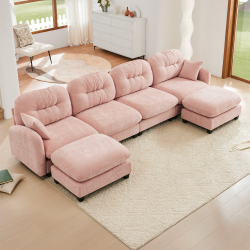 Modular Sectional Couch Chenille Fabric High-Density Foam 2-4 Seats ottoman Optional