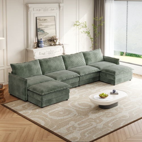 Corduroy fabric comfortable cloud sofa for living room 2 Seat - 4 Seat with ottoman