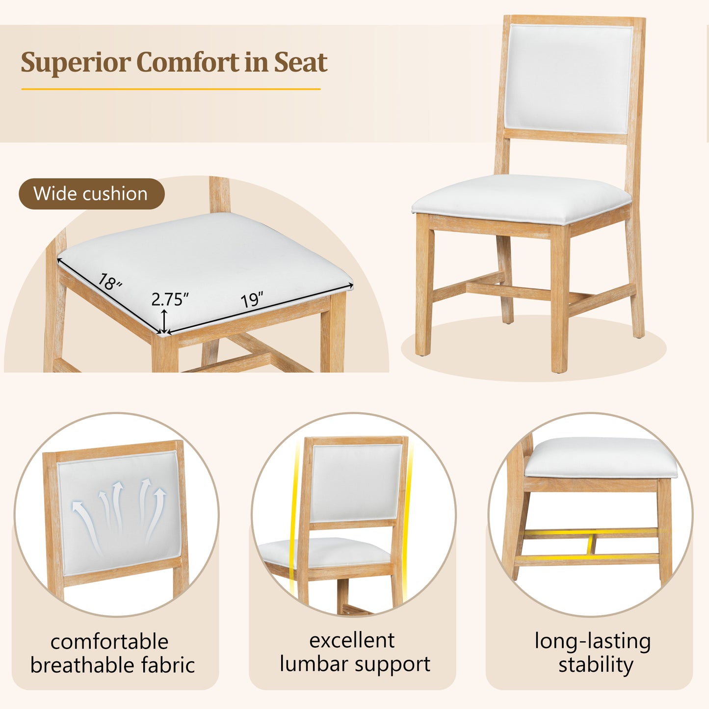 5-Piece Dining Table Set with 4 Upholstered Chairs – Extendable Wood Table with 15.7" Leaf