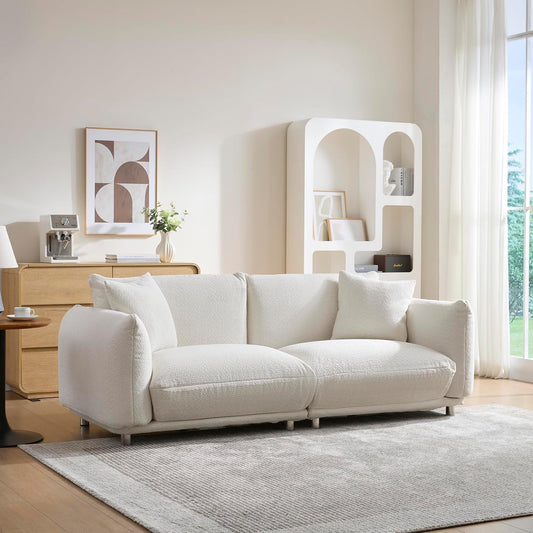 Upholstered 3-Seater Loveseat Sofa | Modern Boucle Couch with 2 Pillows – High-Density Foam, Solid Wood Frame, Metal Legs for Living Room, Apartment