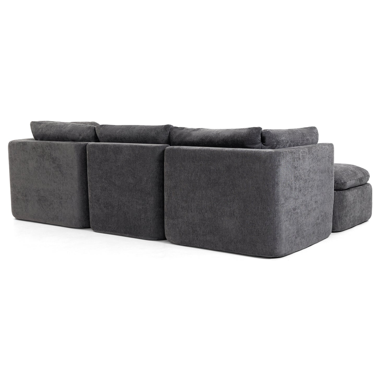 Modern Cloud-Style Living Room Sofa – Deep Seat Convertible L-Shaped Frame-Free Sofa with Ottoman, Oversized 4-Seater Chenille Fabric Compressed Sofa, Modular Sectional Sofa