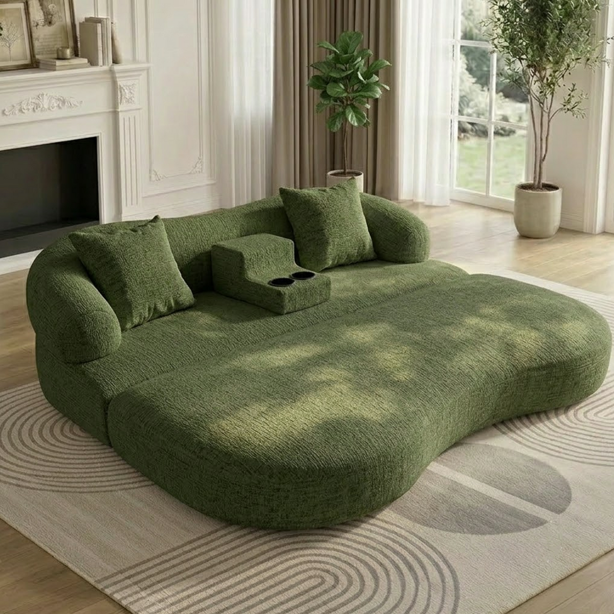 2-in-1 Convertible Sleeper Sofa Bed with Cup Holders