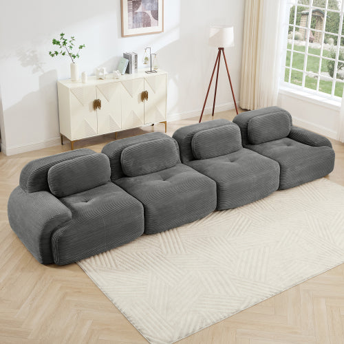 modular sofa no assembly breathable corduroy fabric 32D high-resilience sponge extra-wide curved armrests pet-friendly