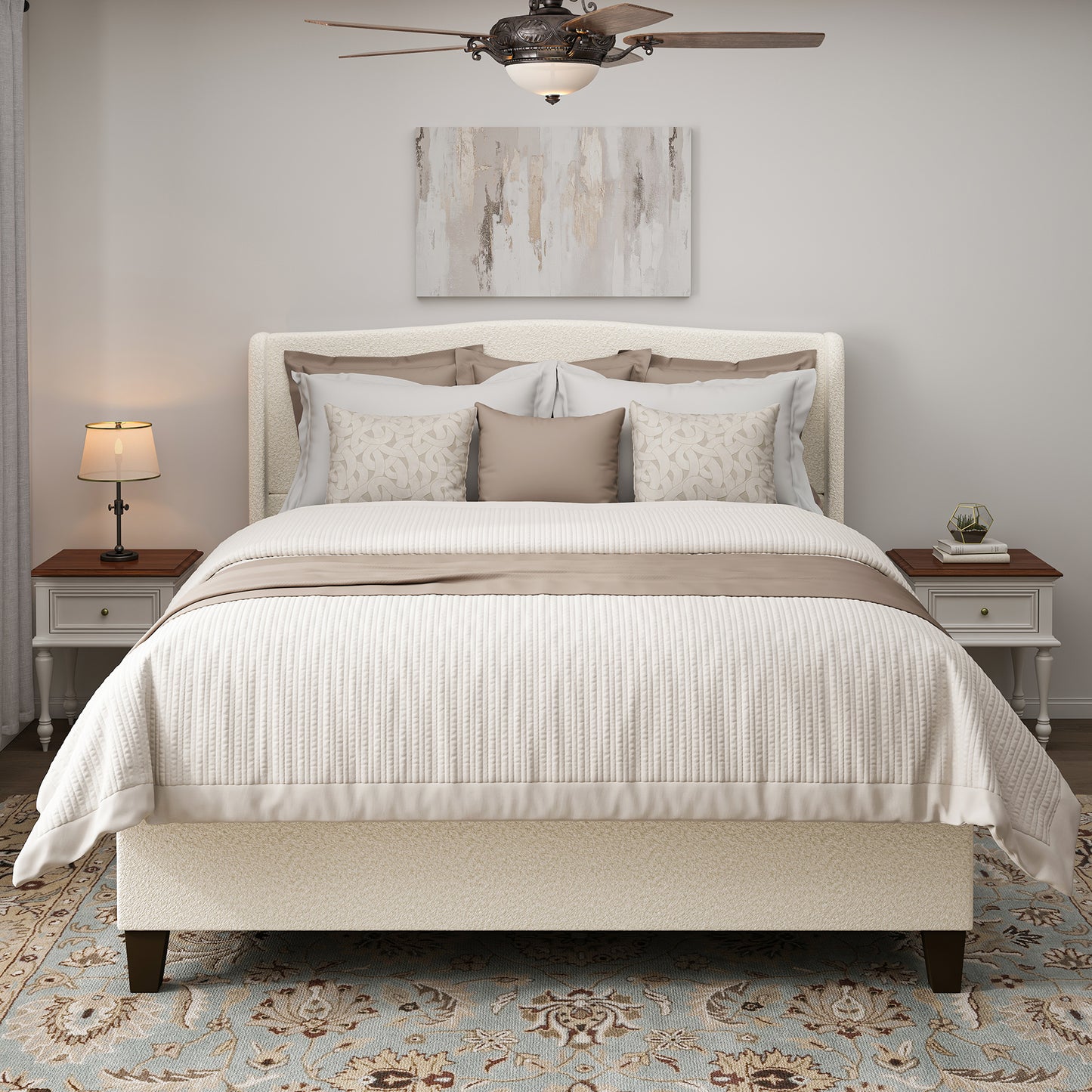 Teddy Velvet Bed Frame with High Back Upholstered Headboard and High Footboard