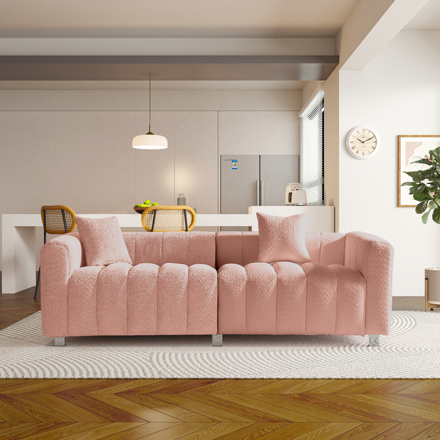 Premium Velvet Sofa 3-Seater Loveseat | Modern Bubble Upholstered Couch with Metal Base Legs + 2 Pillows – Modular Piano Design