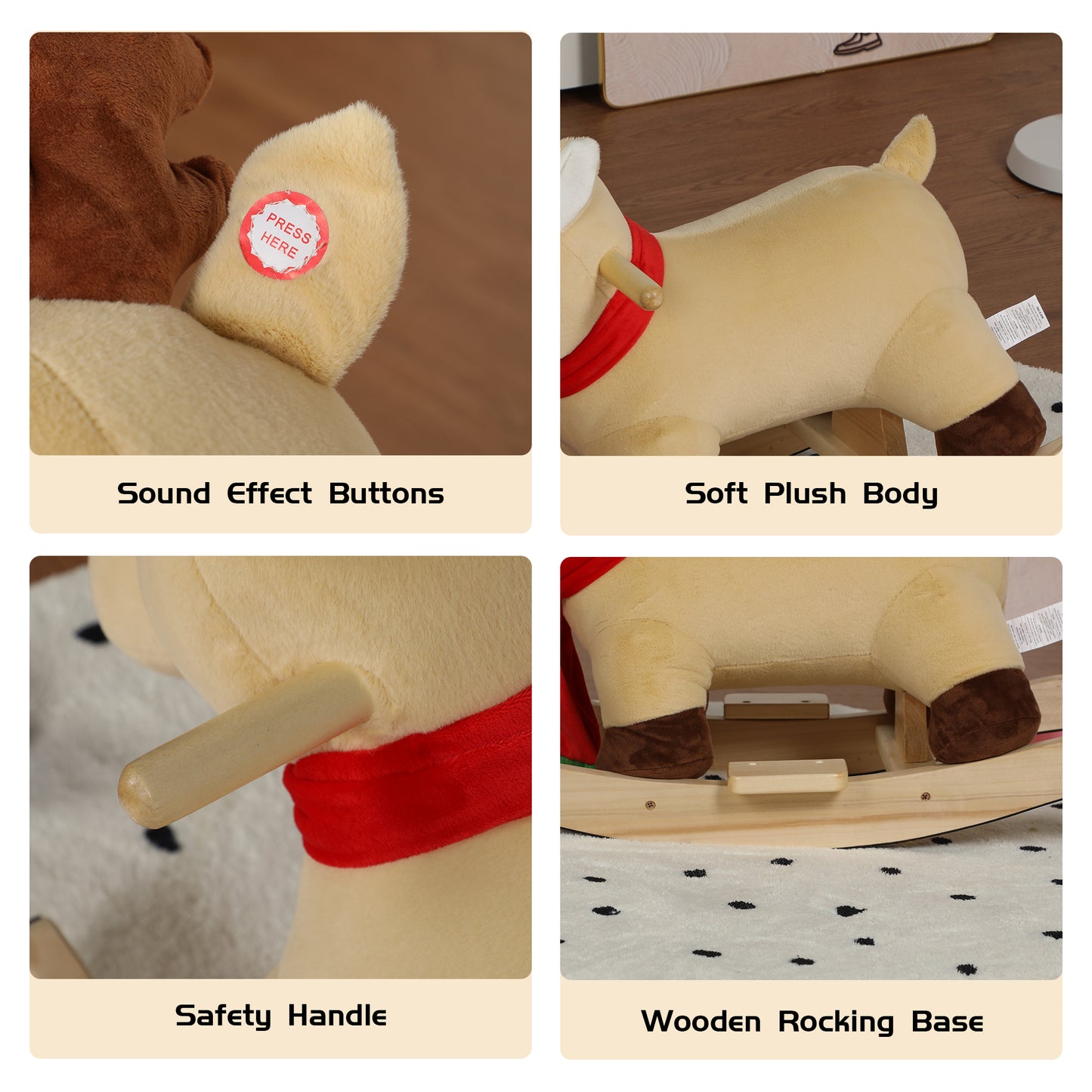 Moose Rocking Toy with Hand Puppets and Safety Belt for Children 1-3 Years