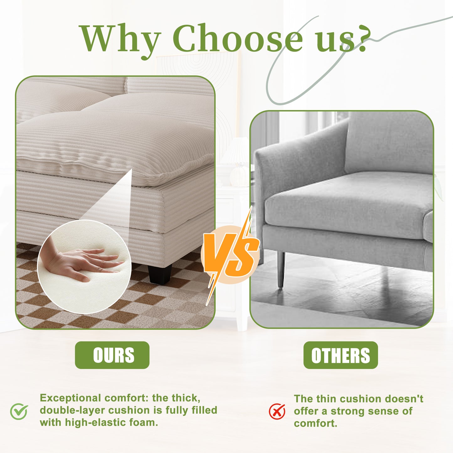 Modern 3+1 L-Shaped Corduroy Fabric Sofa – Modular Sectional Cloud Couch w/Ottoman, 35D Sponge, Cup Holders &amp; Storage