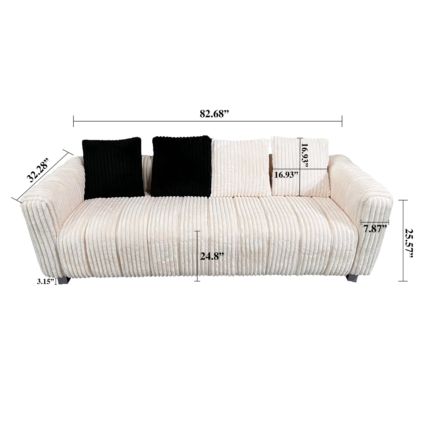 82-inch premium corduroy two-seater sofa with metal legs and cushions