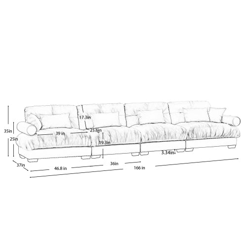 Deep Seat Cloud Couch in Cream: Modular Velvet Sectional with Bolstered Armrests 2-3-4 seats