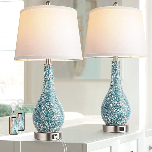 26" Coastal Blue Table Lamps - Set of 2 for Bedroom & Living Room Decor