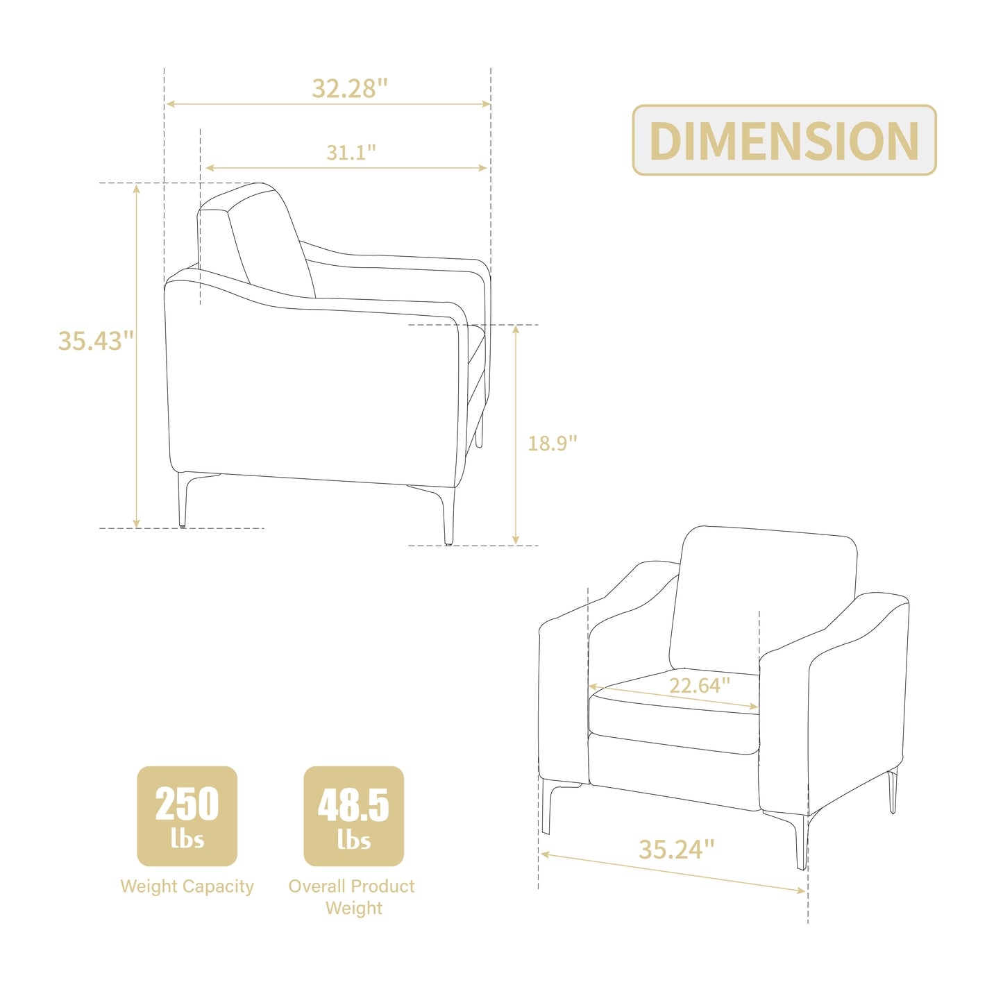 Lounge Sofa with Armrests & Modular Sectional Two-Seater Sofa | Soft Corduroy, Pocket Spring + Sinuous Spring, Easy Assembly – Beige/Gray