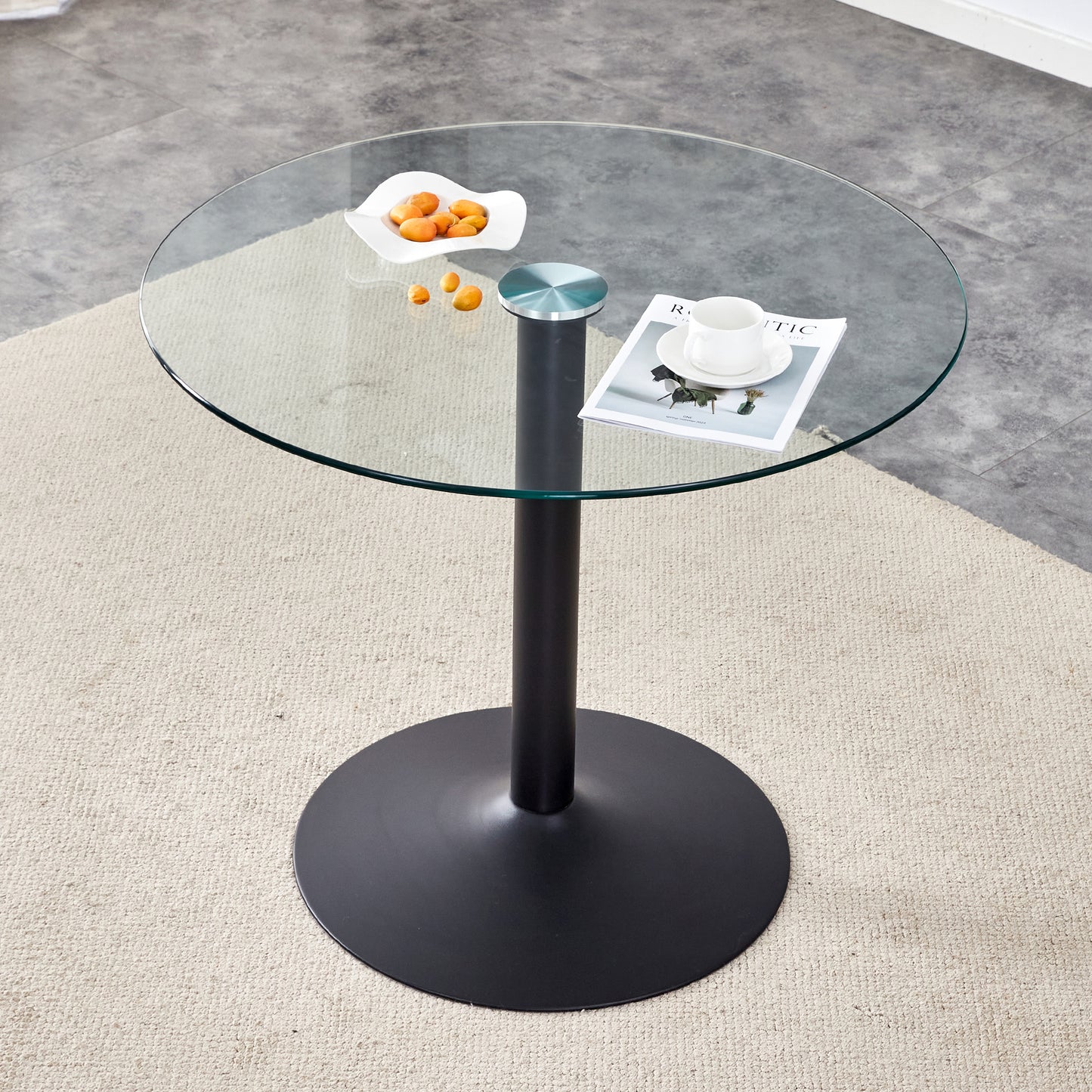 Modern Minimalist Round Dining Table - Gold Metal Legs, Diameter Glass Top for Multiple Rooms