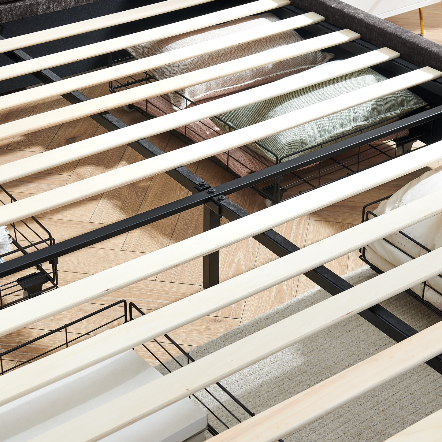 Comfortable Cushioned Bed Frame with Drawers: Headboard & Solid Build 3Colors